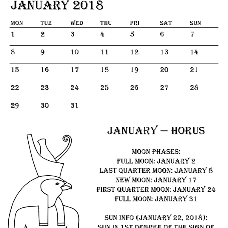 Egyptian Gods Calendar 2018 - Book interior 4