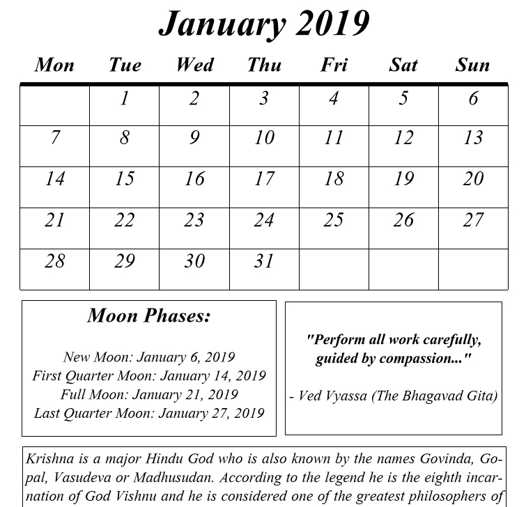 Hindu Gods Calendar 2019 - Book Interior 05