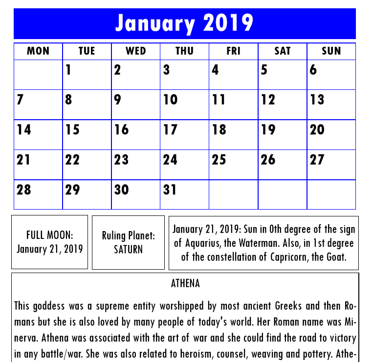 Olympian Gods Calendar 2019 - Book Interior 4